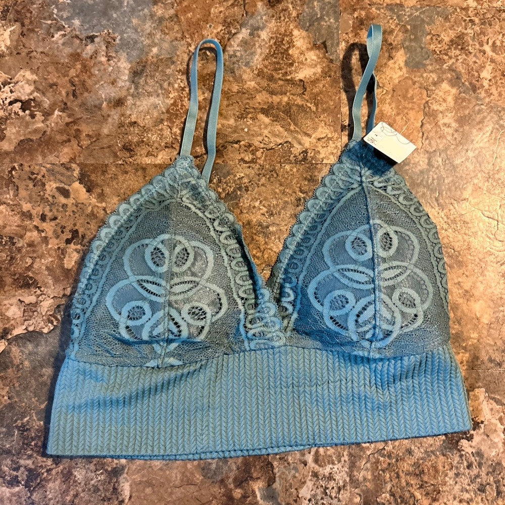 Anemone Wireless Bralette Women Size Small/Medium Green Floral Lace Wirefree Bra
